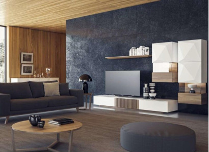 Luxury natural walnut modern white wall unit TV lowboard sideboard wall shelves